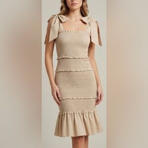 NWT HYFVE Smocked Bow Tie Shoulder Dress, Size S